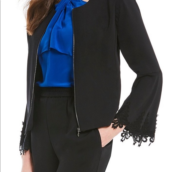 Mika Mendel Black Glenda Bell Sleeves w/Embroidery Accent Zip Front Jacket - Picture 3 of 11